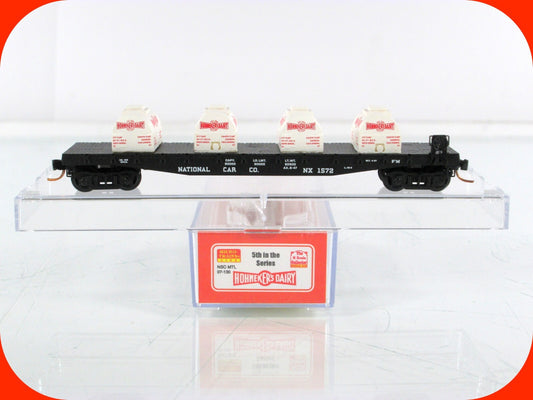 N Scale **HOHNEKER'S DAIRY** Milk Containers on Flat Car - Micro Trains Special