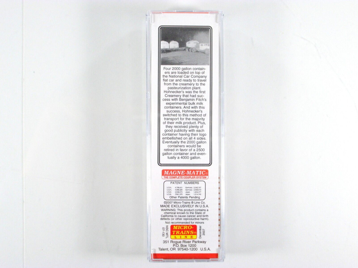 N Scale **HOHNEKER'S DAIRY** Milk Containers on Flat Car - Micro Trains Special