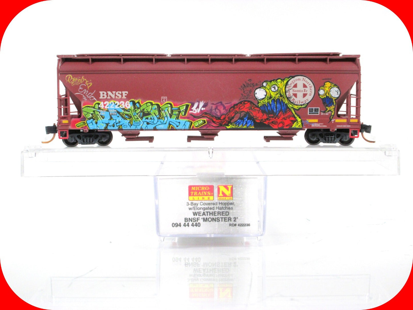 N Scale ***BNSF***  Monster 2  Graffiti Hopper - #422236 - Micro Trains 09444440