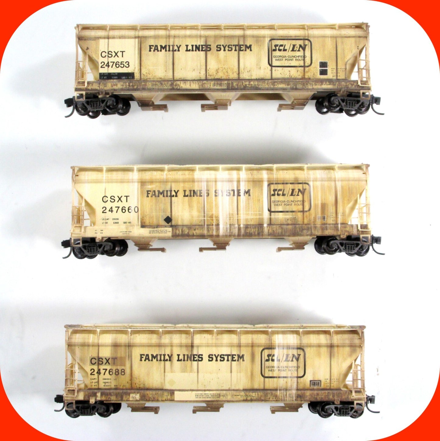 N Scale **CSX / ex-FAMILY LINES** Weathered Hopper 3-Set --Micro Trains 99305610