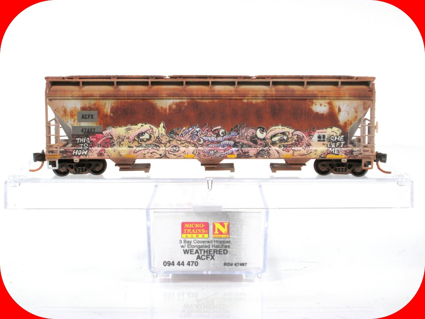 N Scale ***ACFX*** Weathered & Graffiti 3-Bay Hopper ----- Micro Trains 09444470