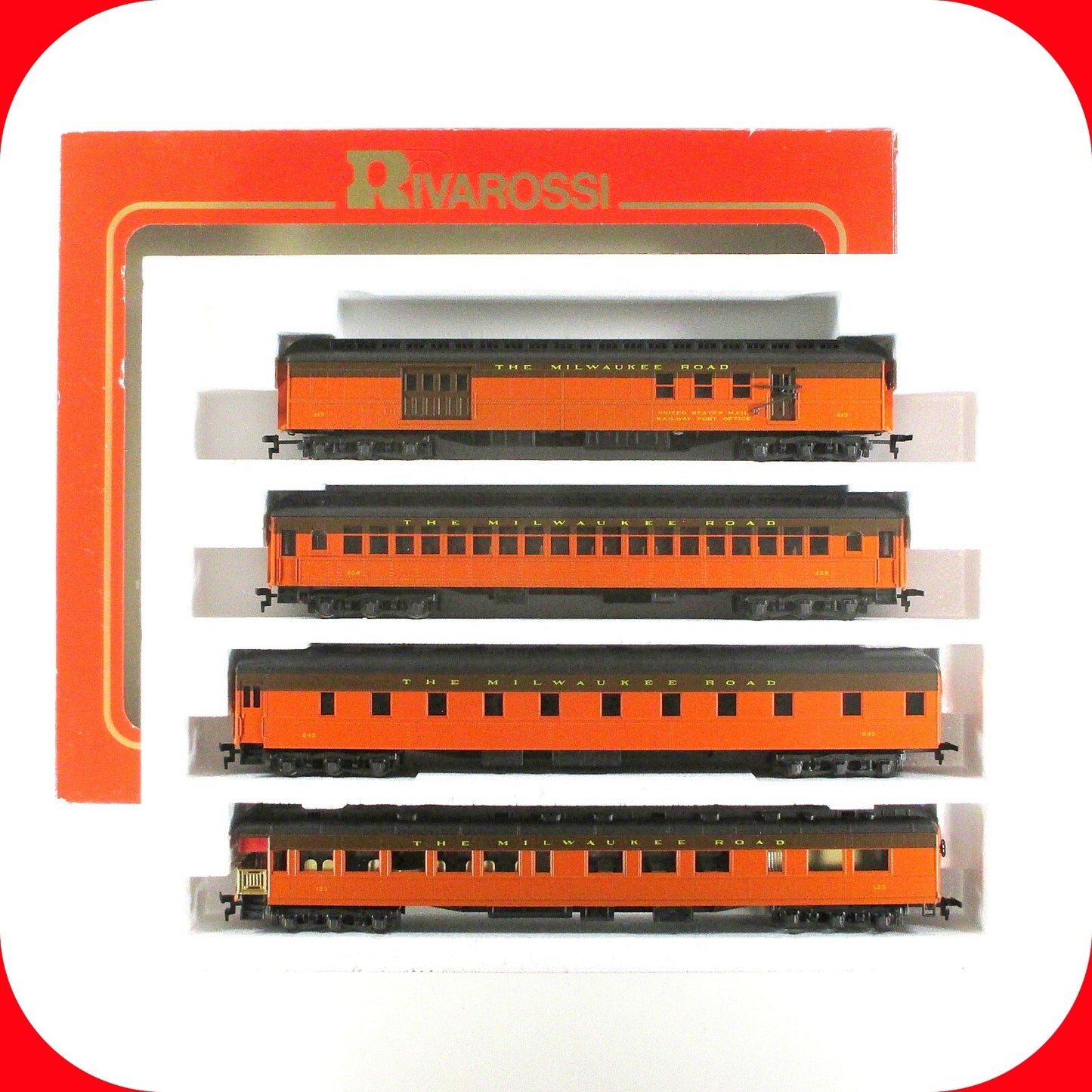 HO Scale MILWAUKEE ROAD 1920s Heavyweight 4-Passenger Car Set B - Rivarossi 6905