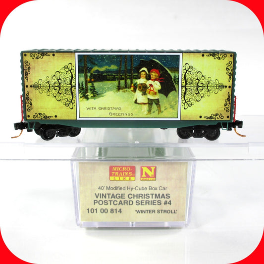 N Scale VINTAGE CHRISTMAS POSTCARD **Winter Stroll** Box Car ------ MTL 10100814