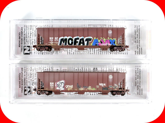 N Scale *BNSF* Weathered & Graffiti Covered Hopper 2-Pack -Micro Trains 09944140