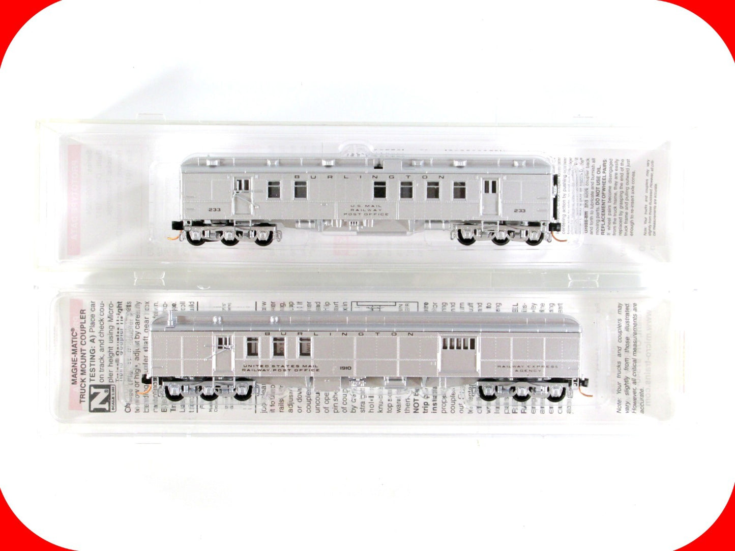 N Scale BURLINGTON *CB&Q* RPO / Mail Baggage Heavyweight 2-Car Set -Micro-Trains