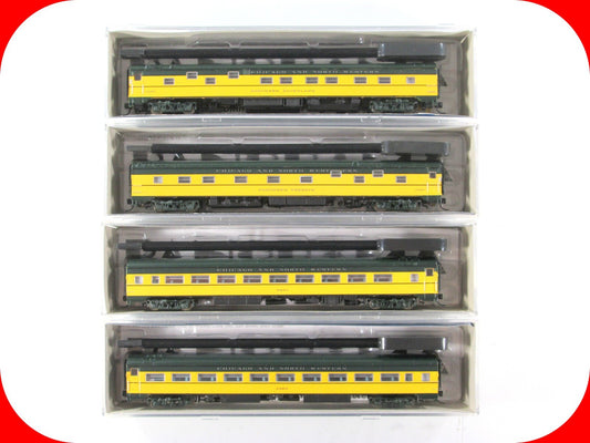 N Scale CHICAGO NORTH WESTERN Passenger Coach, Sleeper 4-Pack Set -Rapido TRAINS