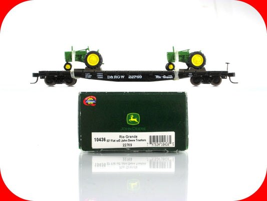 N Scale *JOHN DEERE* Tractors, Flat Car *RIO GRANDE* 22769 - Athearn 10436 *RARE
