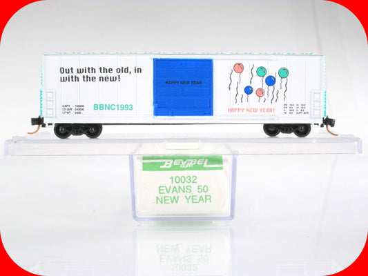 N Scale **HAPPY NEW YEAR** Holiday Box Car, BBNC 1993 -Bev-Bel, Micro Trains Cpl