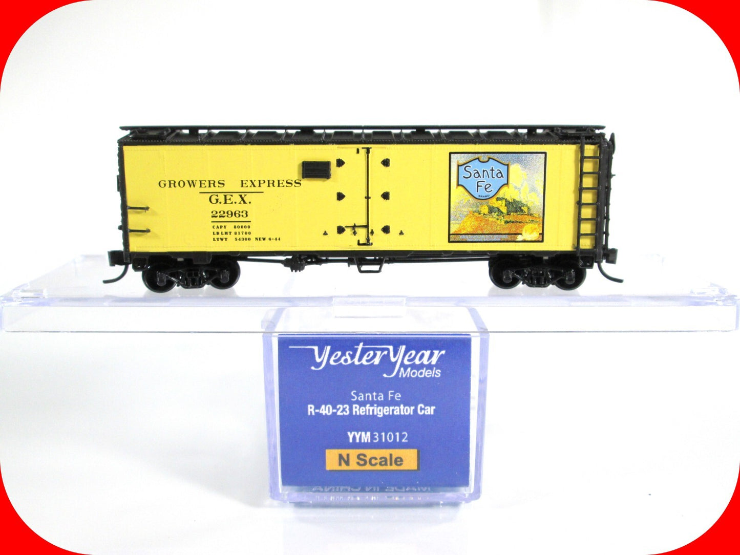 N Scale ***GROWERS EXPRESS, SANTA FE*** Reefer #22963 - YesterYear, MTL Couplers