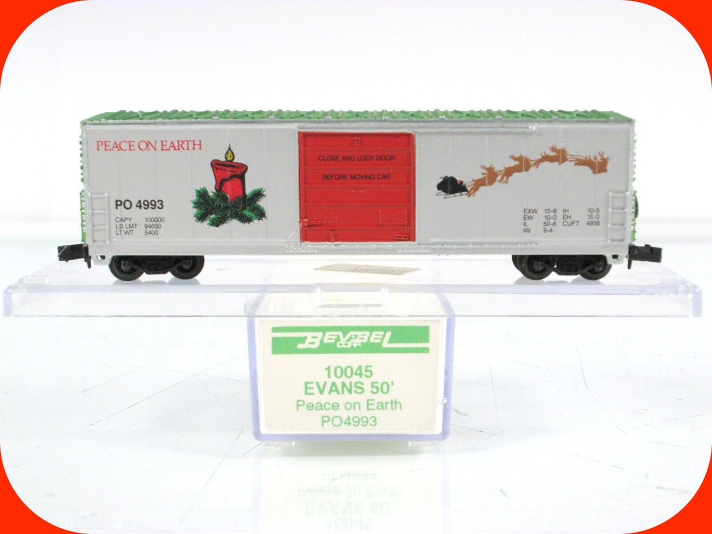N Scale ***PEACE ON EARTH*** 50' CHRISTMAS Box Car - PO 4993 ----- Bev-Bel 10045