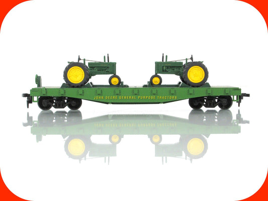 HO Scale ***JOHN DEERE*** 40' Flat Car w/ Farm Tractors ----- Athearn