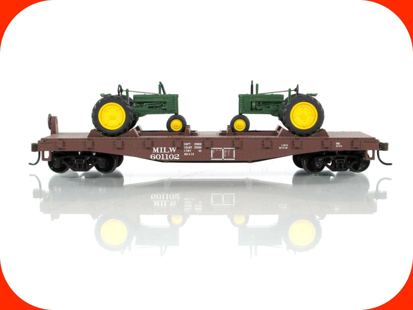 HO Scale ***JOHN DEERE** 40' Milwaukee Flat Car, Tractors #601102 - Athearn 8151