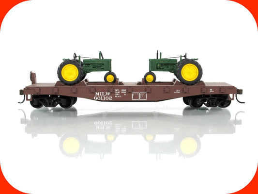 HO Scale ***JOHN DEERE** 40' Milwaukee Flat Car, Tractors #601102 - Athearn 8151