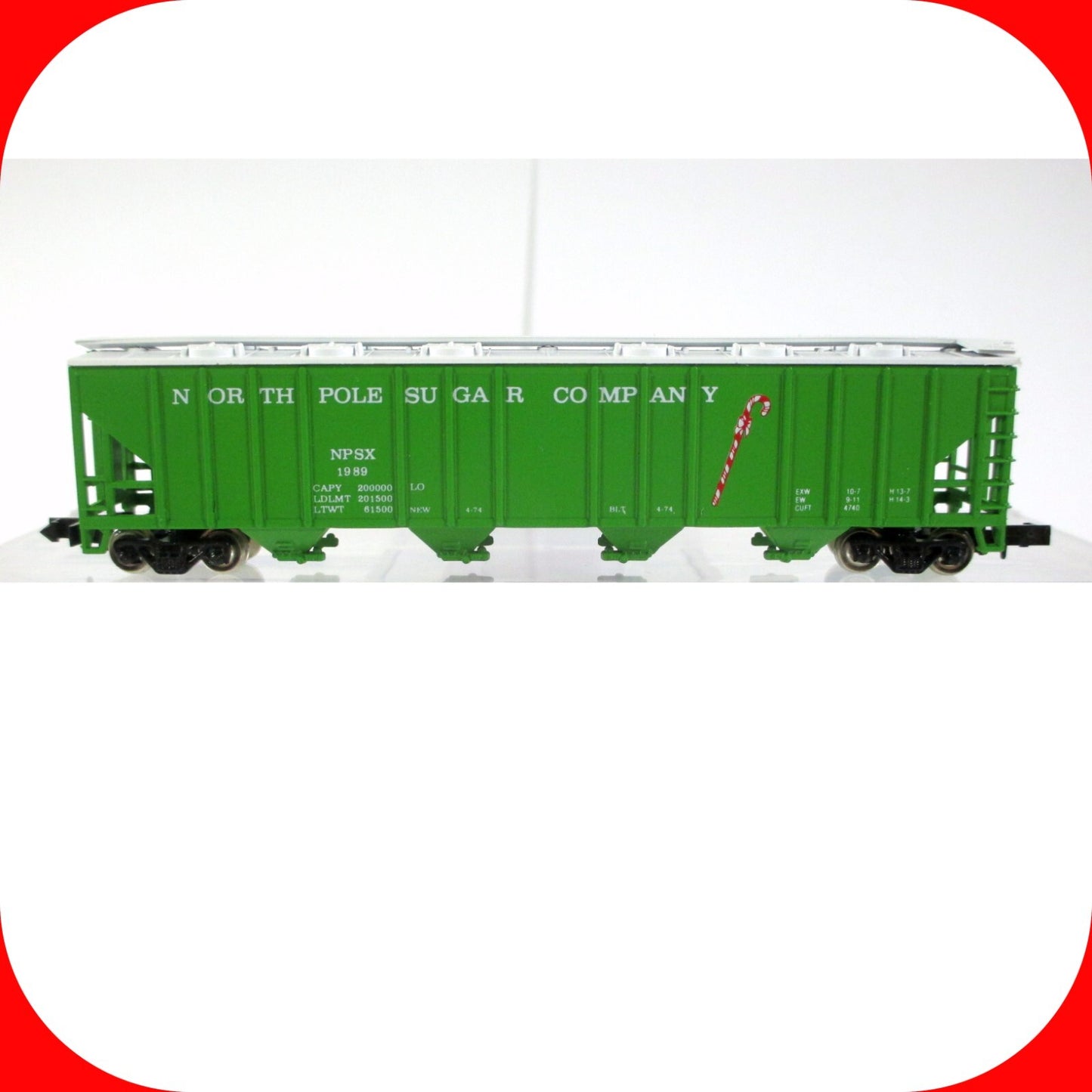 N Scale NORTH POLE SUGAR Christmas Covered Hopper Car NPSX 1989,  Con-Cor 008710