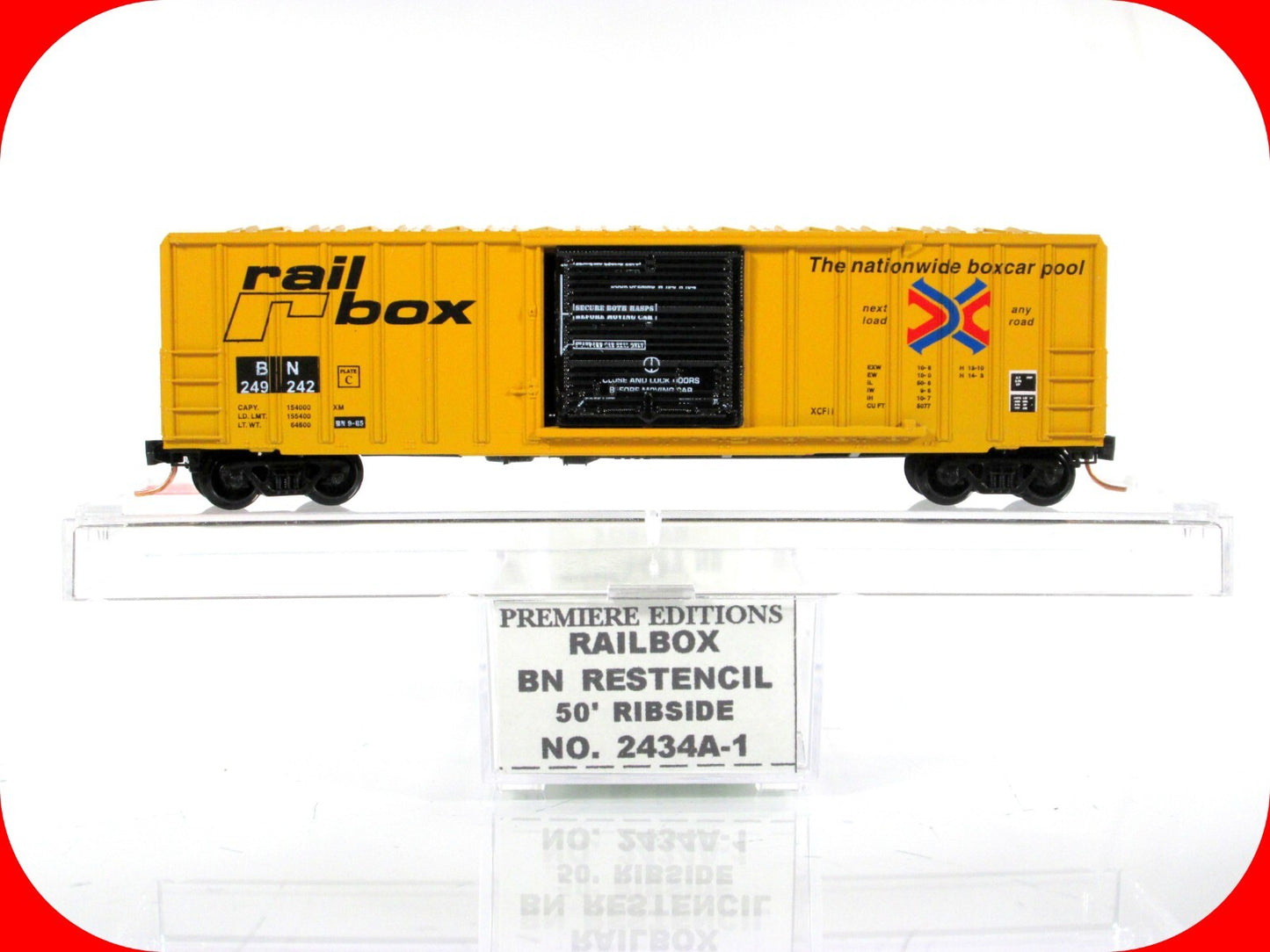 N Scale ***RAILBOX*** Box Car, Restencil BN #249242 - Premiere Editions 2434A-1