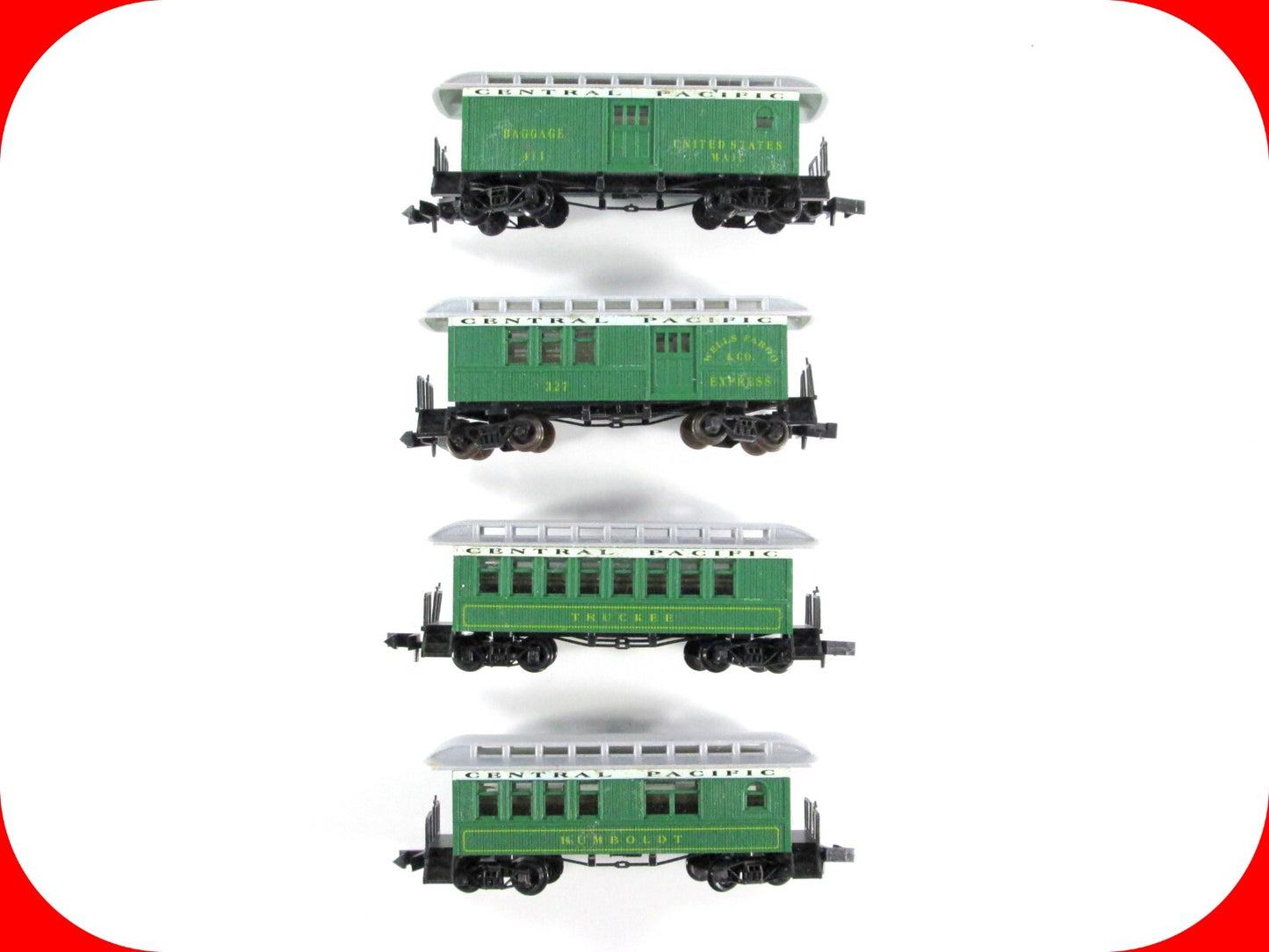 N Scale CPRR Central Pacific OVERTON Old time Passenger 4-Car Set  -- Roundhouse