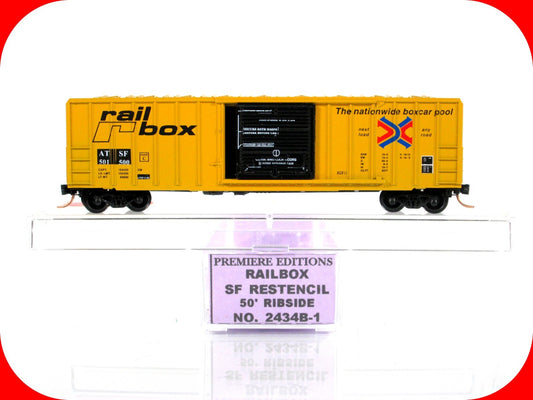 N Scale ***RAILBOX*** Box Car, Restencil ATSF #501500 -Premiere Editions 2434B-1