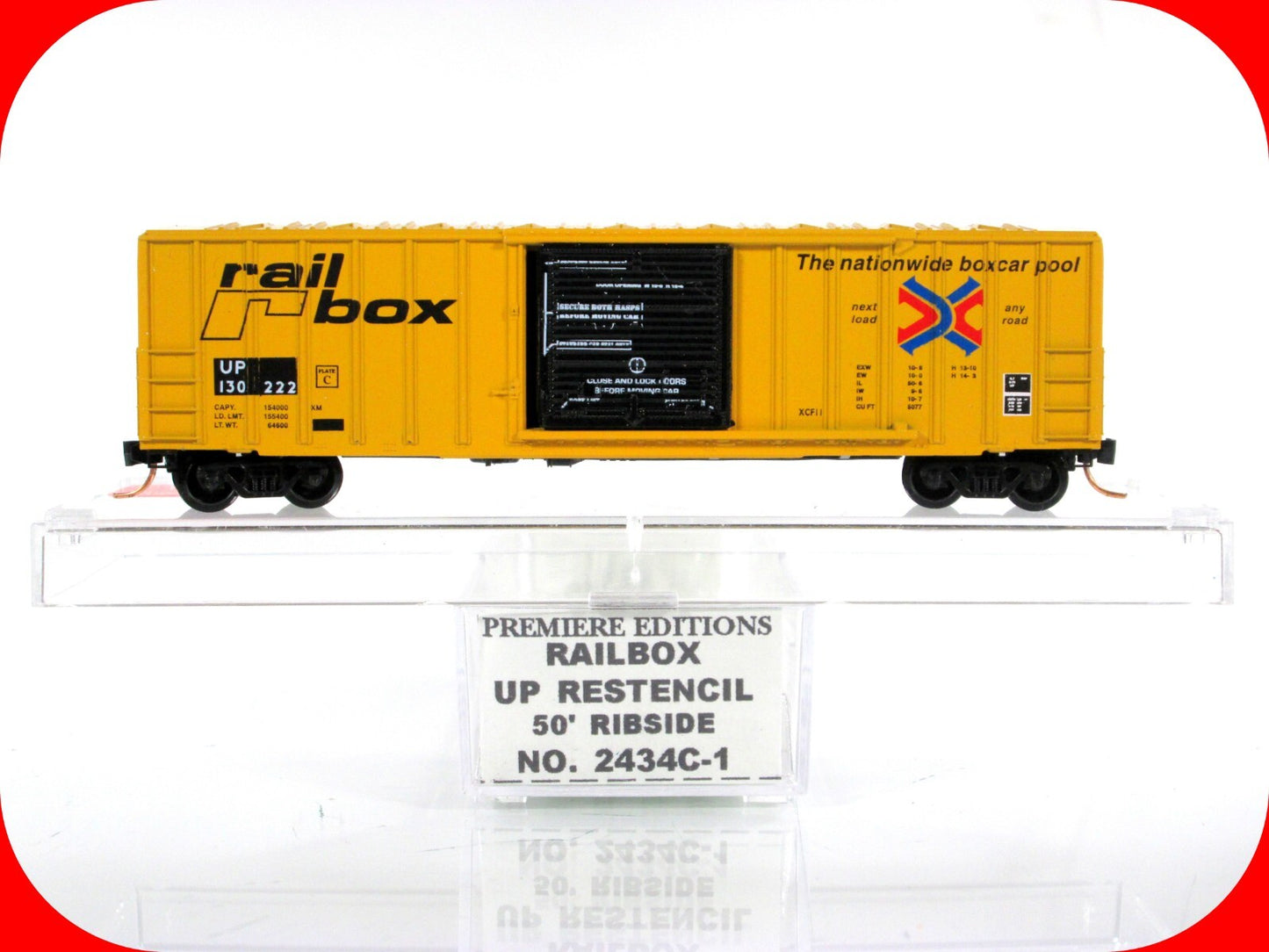 N Scale ***RAILBOX*** Box Car, Restencil UP #130222 -- Premiere Editions 2434C-1