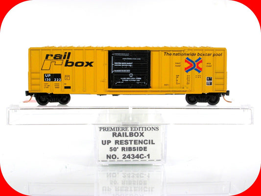 N Scale ***RAILBOX*** Box Car, Restencil UP #130222 -- Premiere Editions 2434C-1