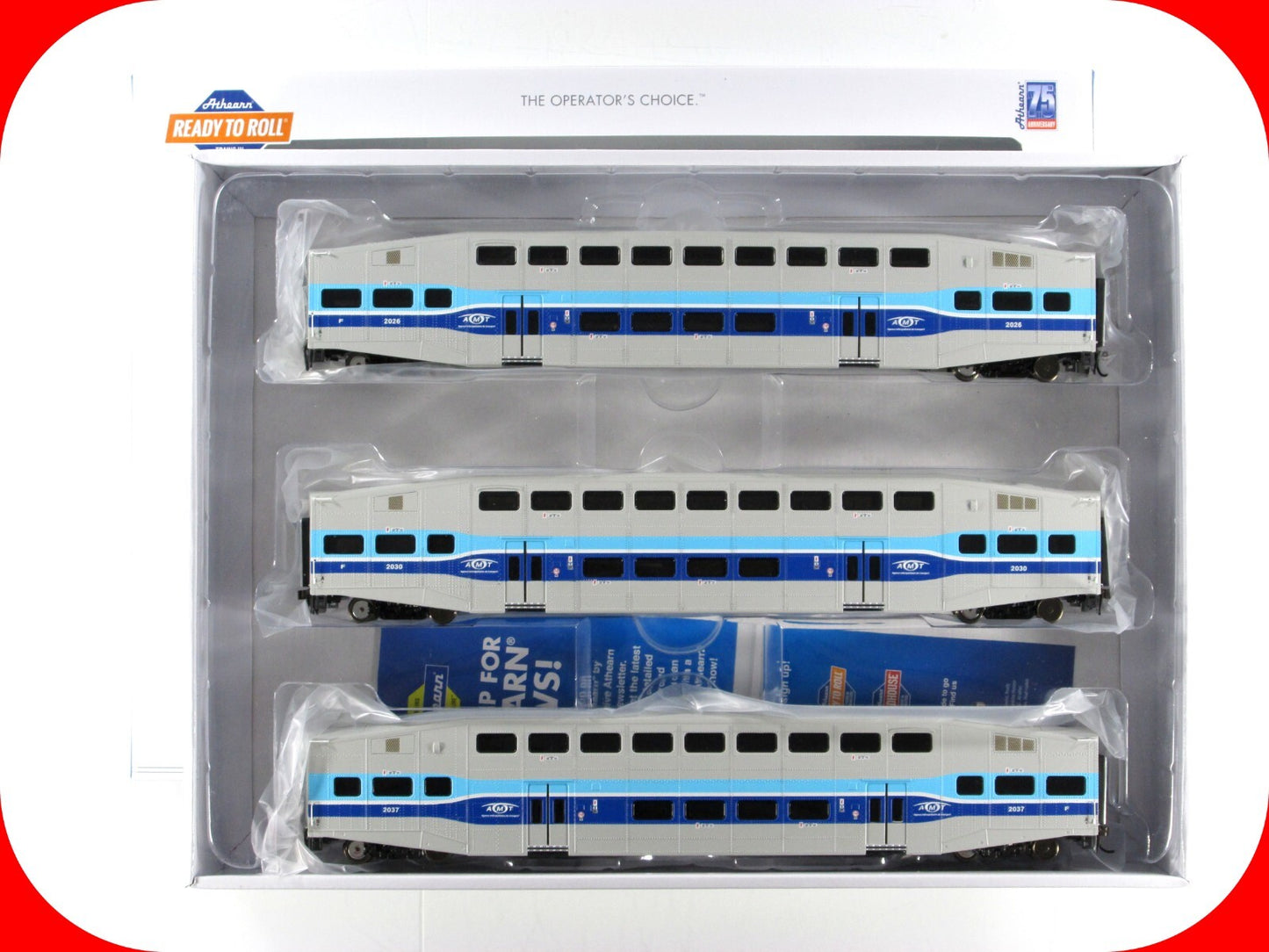 HO Scale ***AMT*** Bombardier Passenger Coaches #2026,2030,2037 -- Athearn 25967