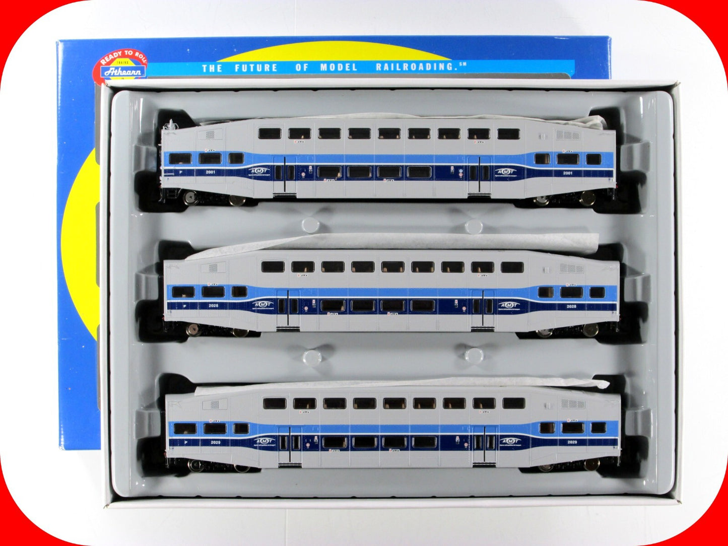 HO Scale ***AMT** Bombardier Coach & Control Set #2001,2028,2029 - Athearn 25901