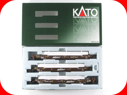 HO Scale BNSF Double Stack Well Car Set for 53' Containers #253411 -Kato 30-9054