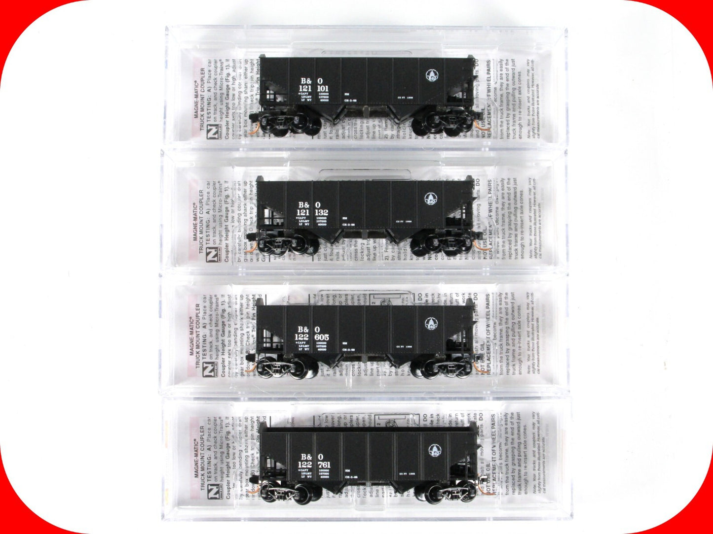 N Scale *BALTIMORE & OHIO* 2-Bay Coal Hopper 4-Pack Set -- Micro Trains 99300118