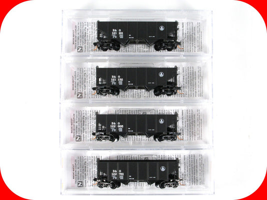 N Scale *BALTIMORE & OHIO* 2-Bay Coal Hopper 4-Pack Set -- Micro Trains 99300118
