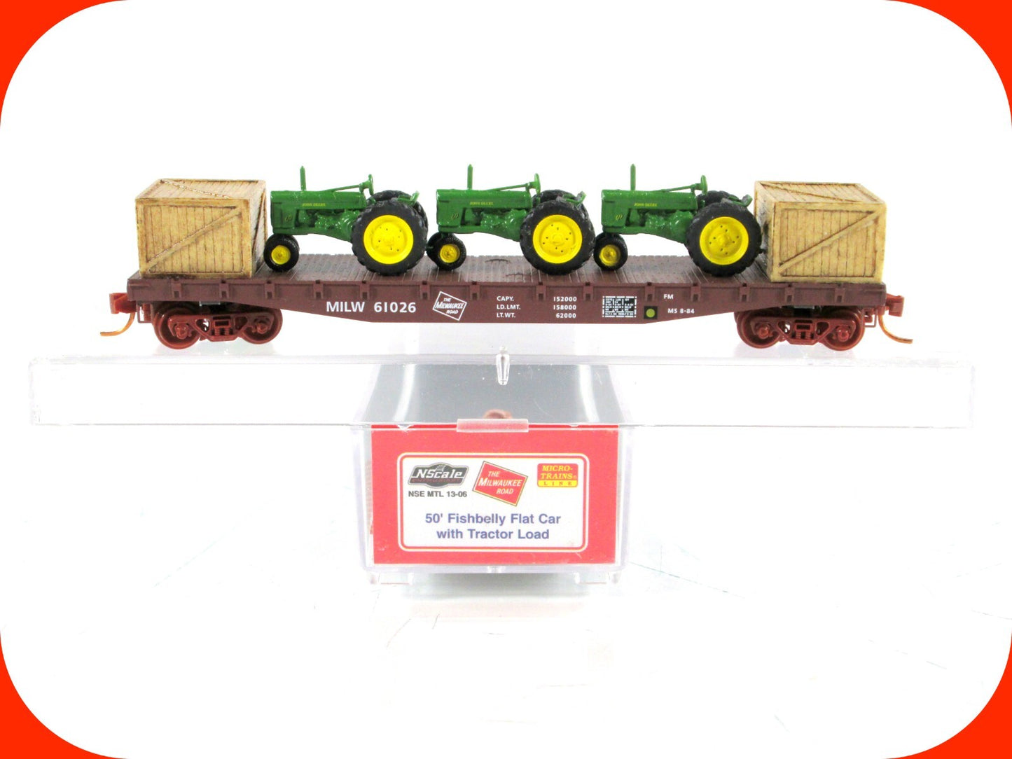 N Scale ***MILWAUKEE ROAD, JOHN DEERE TRACTORS*** Flat Car -Micro Trains Special