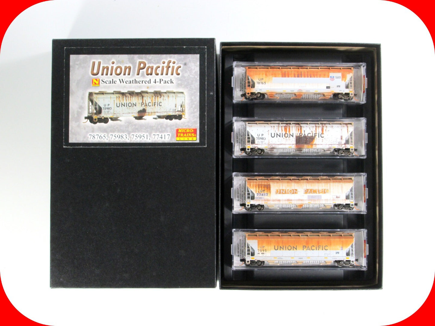 N Scale ***UNION PACIFIC*** Weathered Hopper 4-Pack Set -- Micro Trains 99305390