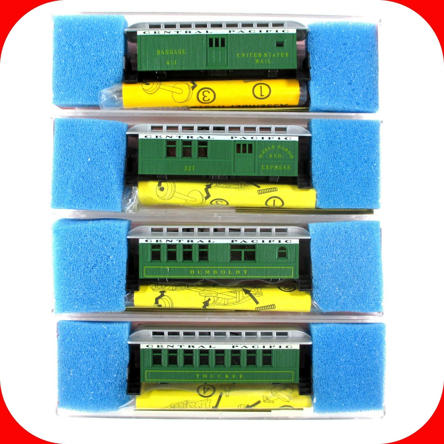 N Scale CPRR Central Pacific OVERTON Old Time Passenger 4-Car Set --- Roundhouse