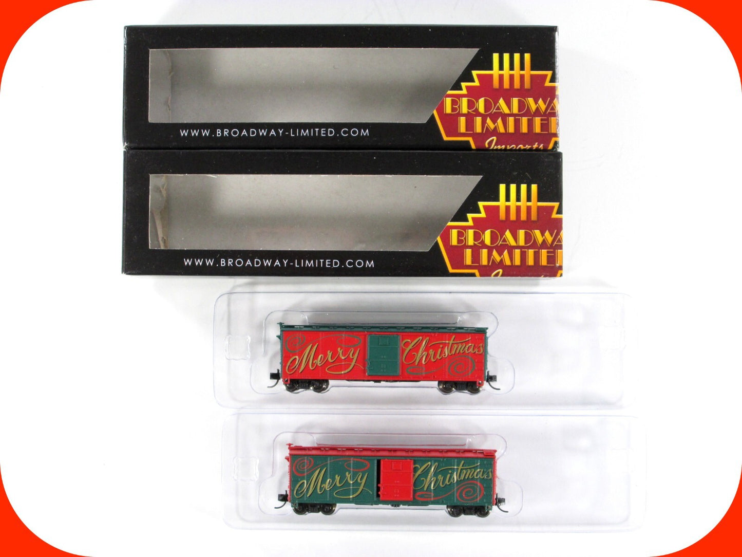 N Scale ***MERRY CHRISTMAS*** Box Car 2-Pack - Broadway Limited 7285 ***RARE***