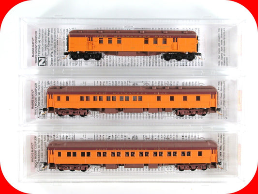 N Scale MILWAUKEE ROAD Heavyweight RPO, Sleeper, Parlor 3-Car Set - Micro Trains