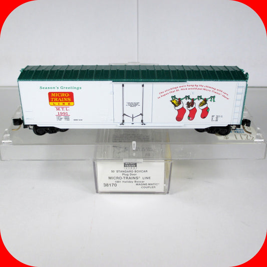 N Scale ***SEASON'S GREETINGS CHRISTMAS*** 50' Box Car, 1991 -Micro Trains 38170