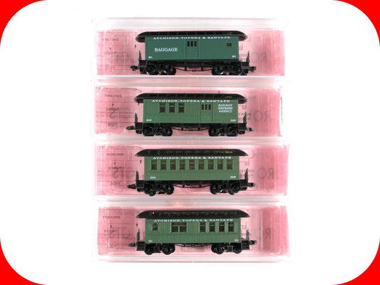 N Scale ***SANTA FE*** OVERTON Old-Time Passenger 4-Pack -Roundhouse, Kato Cplrs