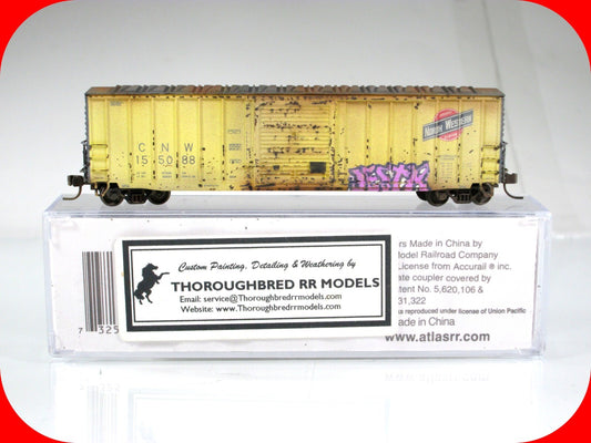 N Scale ***CNW*** Weathered & Graffiti 50' Box Car - Atlas & Thoroughbred Custom