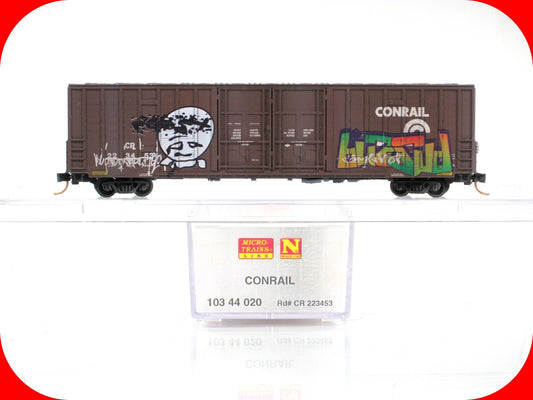 N Scale ***CONRAIL*** Weathered & Graffiti 60' Box Car --- Micro Trains 10344020
