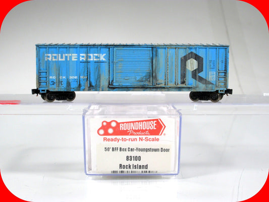 N Scale **ROUTE ROCK (ISLAND)** 50' Weathered Box Car #302124 - Roundhouse 83100