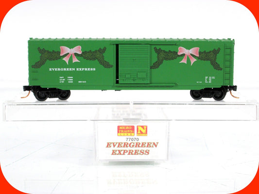 N Scale ***CHRISTMAS -- EVERGREEN EXPRESS*** 50' Box Car ---- Micro Trains 77070
