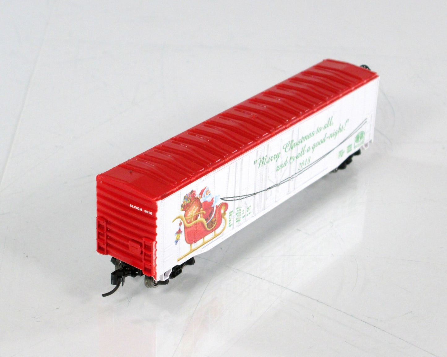 N Scale ***MERRY CHRISTMAS*** Santa On Sleigh, 50' Box Car 2018 - Con-Cor 006097