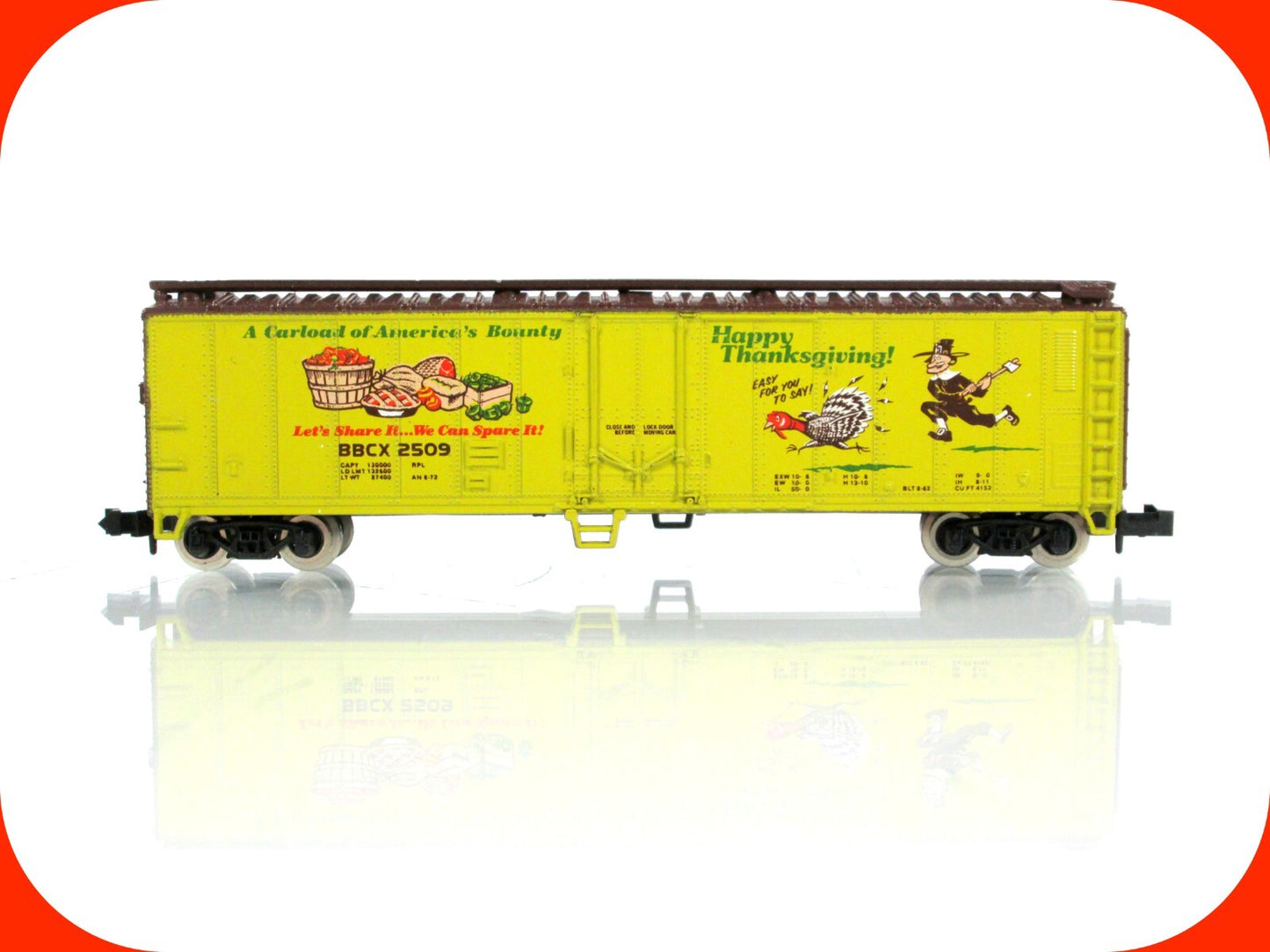 N Scale ***HAPPY THANKSGIVING*** 50' Box Car, BBCX 2509 --------  Bev-Bel, Atlas