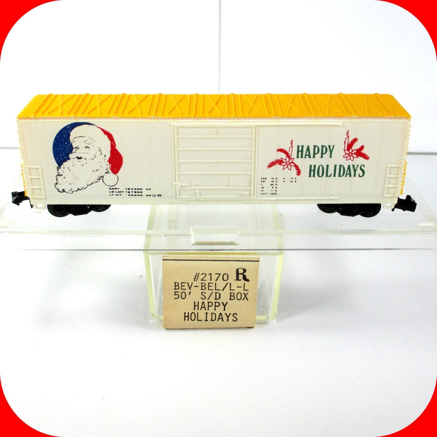 N Scale ***HAPPY HOLIDAYS*** CHRISTMAS 50' Single Door Box Car ---- Bev-Bel 2170