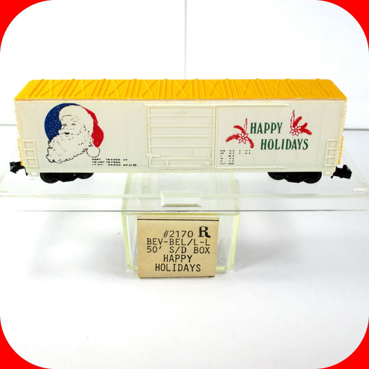 N Scale ***HAPPY HOLIDAYS*** CHRISTMAS 50' Single Door Box Car ---- Bev-Bel 2170