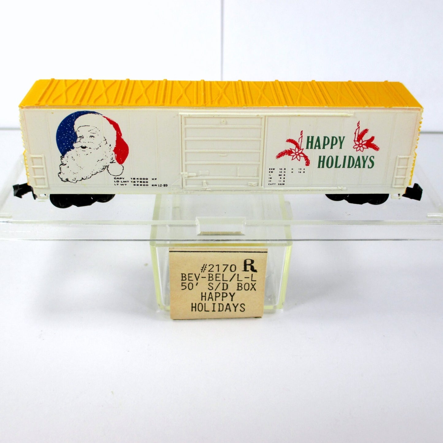 N Scale ***HAPPY HOLIDAYS*** CHRISTMAS 50' Single Door Box Car ---- Bev-Bel 2170