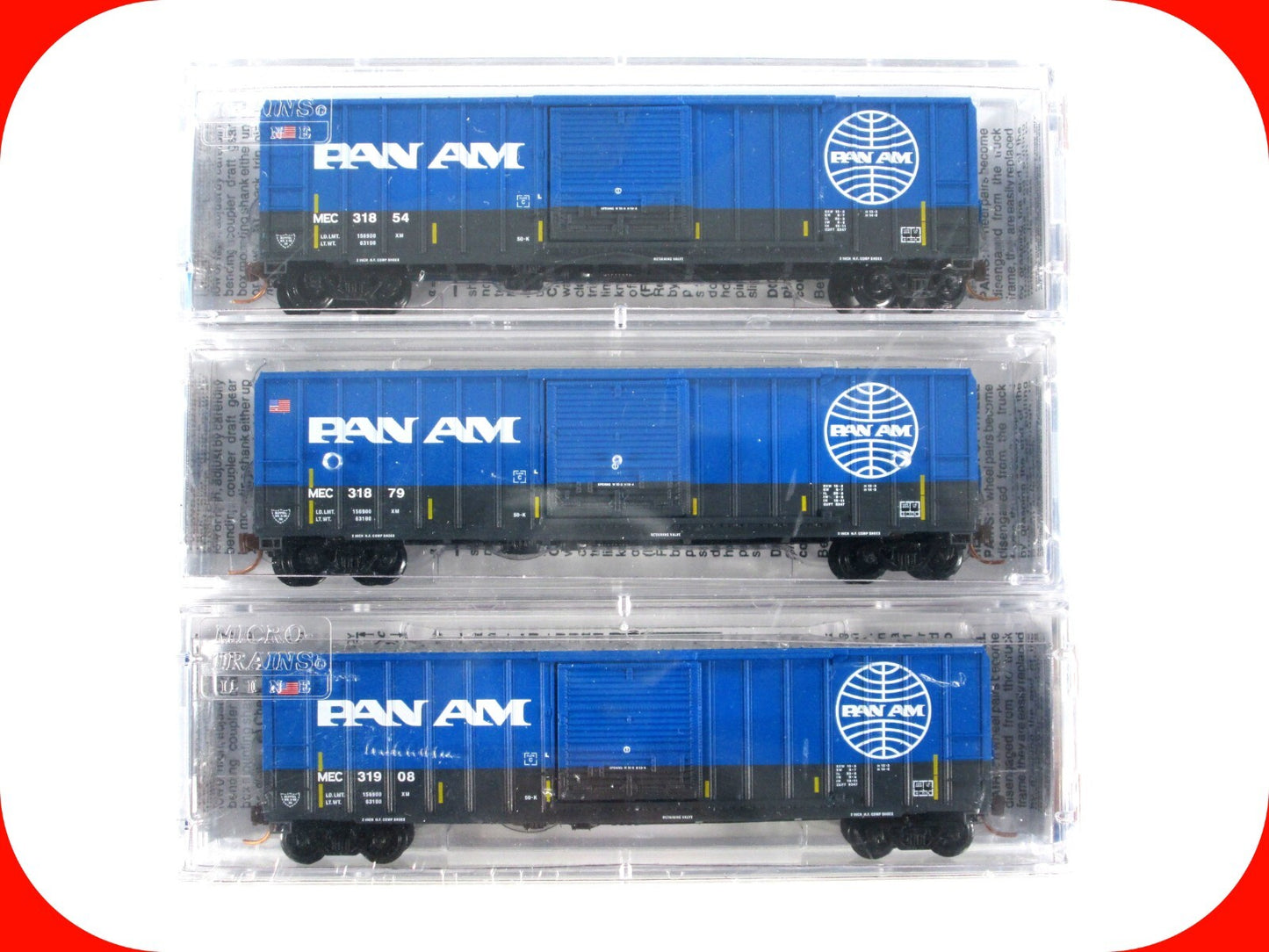 N Scale ***PAN AM RAILWAYS** 50' Box Car 3-Pack - Micro Trains Special Run *RARE
