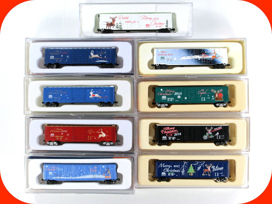 N Scale ***SANTA'S REINDEER*** Complete 9 Box Car Set - Con-Cor, MTL Cplrs *RARE