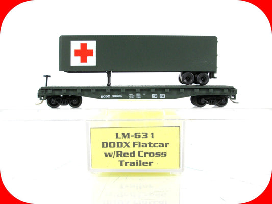 N Scale 50' Army Flat Car w/ Red Cross Trailer - Atlas / LM-631, MTL Couplers