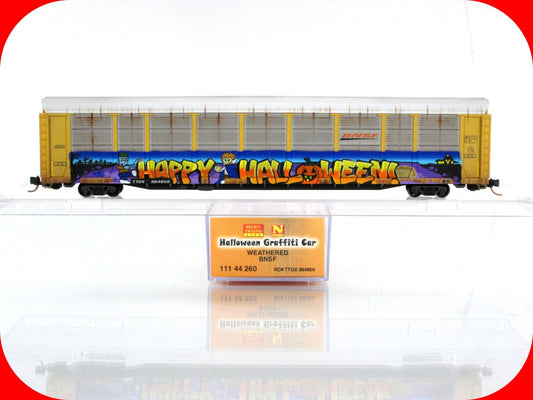N Scale *BNSF* Weathered & *HALLOWEEN* Graffiti Auto Rack -Micro Trains 11144260