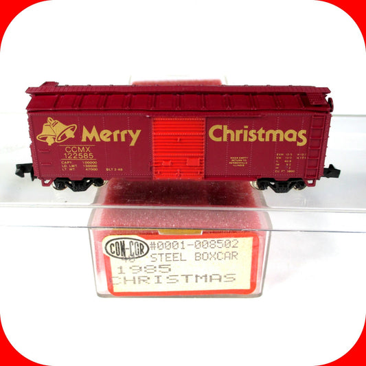 N Scale MERRY CHRISTMAS 40' Single Door Steel Box Car 1985 --Con-Cor 0001-008502