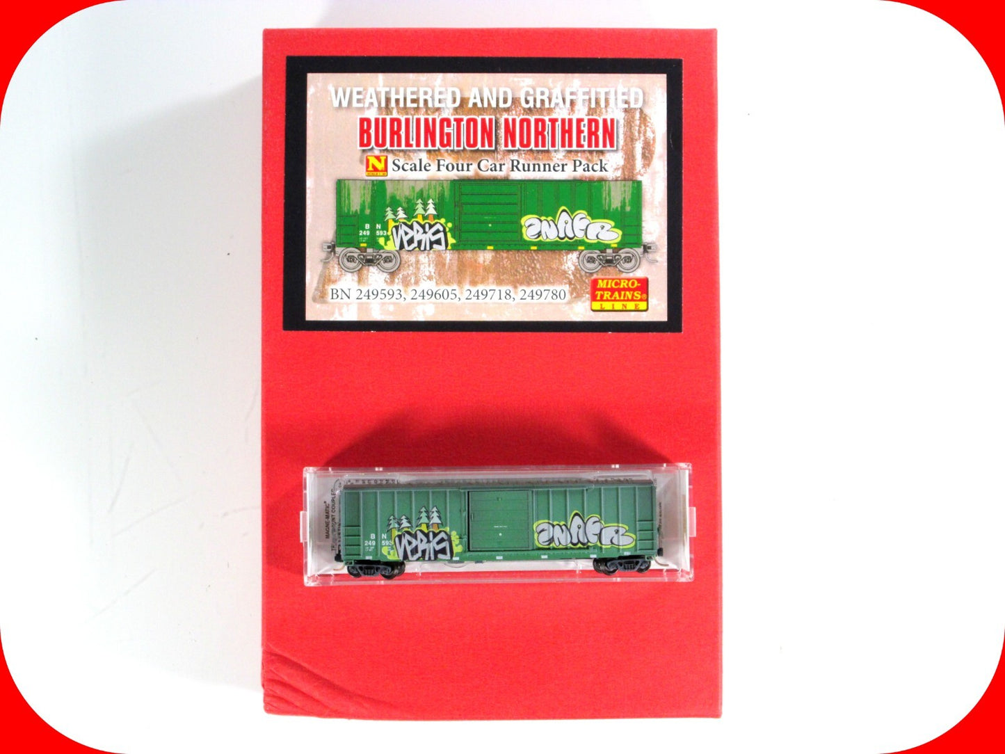 N Scale *BURLINGTON NORTHERN* Weathered, Graffiti Box Car -Micro Trains 99305090